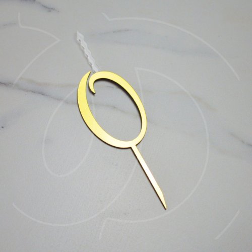 Свеча-топпер декоративная акриловая Цифра "0" Золото 