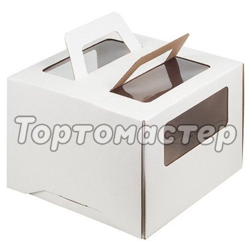 Коробка для торта с небольшим окном и ручкой Белая 28х28х20 см