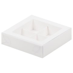 Коробка на 4 конфеты с пластиковой крышкой Белая 12х12х3 см 051001