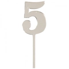 Топпер декоративный акриловый Цифра малая "5" Серебро 