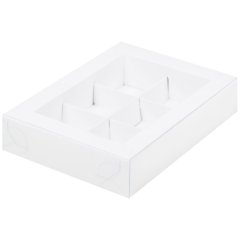 Коробка на 6 конфет с пластиковой крышкой Белая 15,5х11,5х3 см 051041 ф