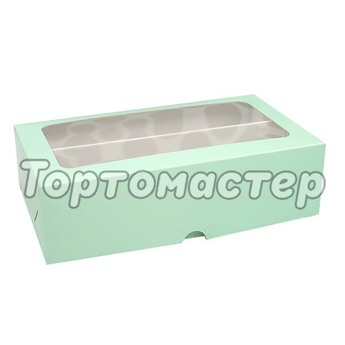 Коробка на 14 макарон с окном мятная НКУ-29-З-со