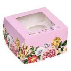 Коробка на 4 капкейка с окошком Подарочные цветы 16х16х10 см 9950941