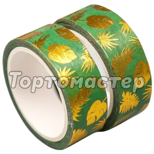 Лента для декора и упаковки бумажная клейкая "Пальмовый лист" Золото 1,5 см 5294814