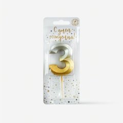 Свеча декоративная Цифра "3" Золото-Серебро 4483