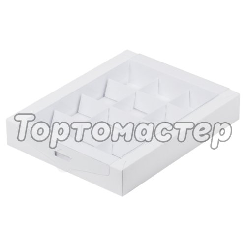 Коробка на 12 конфет с пластиковой крышкой Белая 19х15х3см 050211 ф