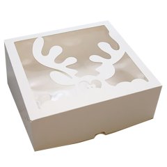Коробка для сладостей с окном Белая "Олень" 20х20х7см У00640