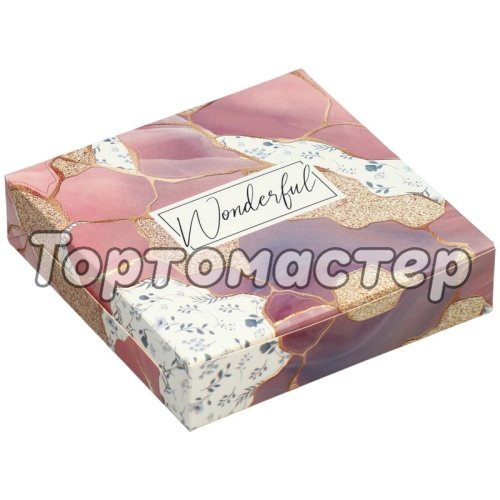 Коробка для сладостей Розово-фиолетовый мрамор 14х14х3,5 см 7150207