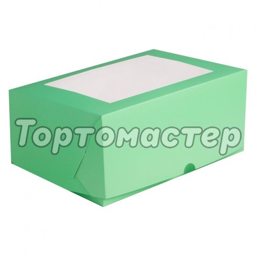 Коробка на 6 капкейков Зелёная с окном 4497629, КУ-286
