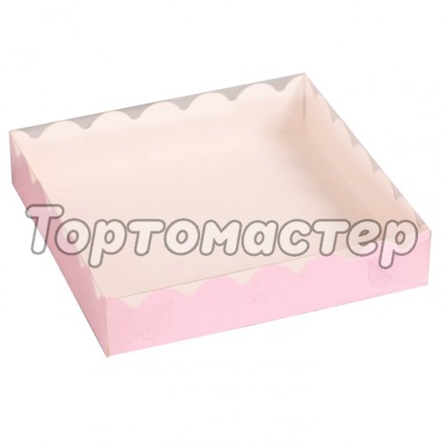 Коробка для печенья/конфет с прозрачной крышкой Розовая 15х15х3 см 4488800