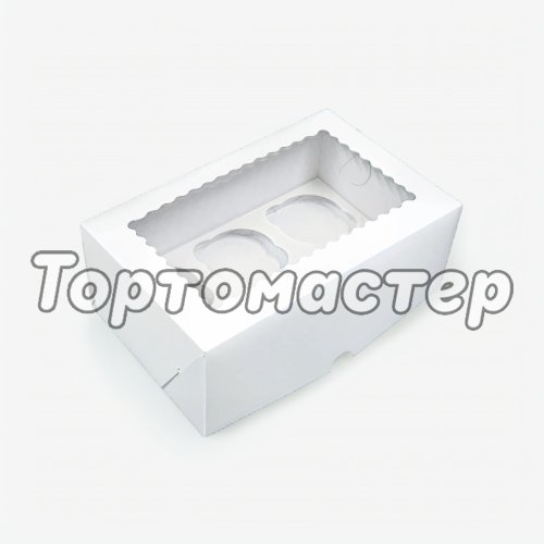 Коробка на 6 капкейков белая с фигурным окном 