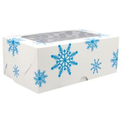 Коробка на 6 капкейков с окошком Снежинки 25х17х10 см НКУ-12-НГ-со