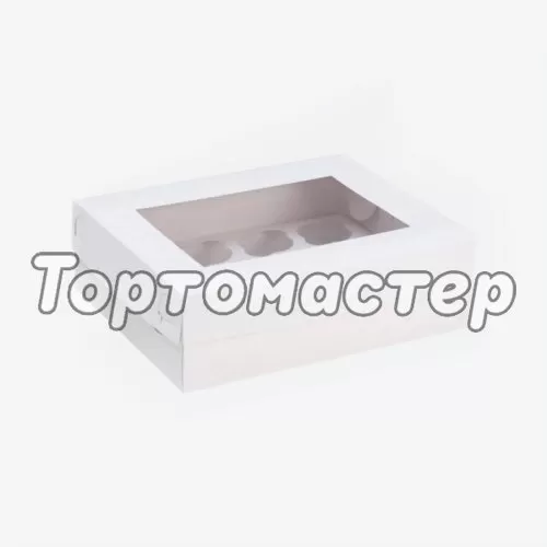 Коробка на 12 капкейков с окном белая 32х25х10 см КУ-117 , 432101