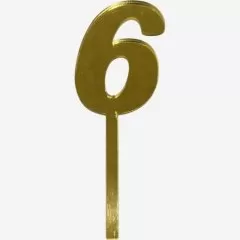 Топпер декоративный акриловый "Цифра 6" Золото 9,5х3 см 