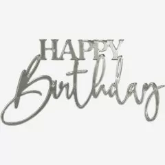 Топпер декоративный акриловый "Happy Birthday" Серебро 12х6,5 см 