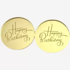 Набор топперов декоративных акриловых "Happy Birthday" Золото 4,5 см 2 шт 