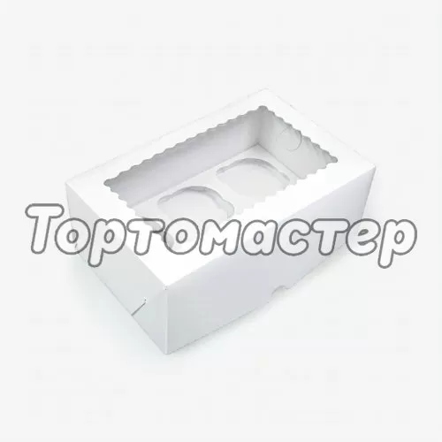 Коробка на 6 капкейков белая с фигурным окном 