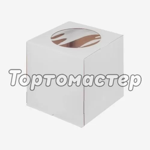 Коробка для торта с окном белая 28х28х30 см 019130